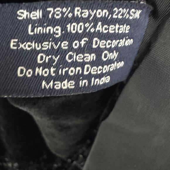 Ann Taylor Women Rayon Silk Velvet Fringe Scarf Beaded Embellished Winter Black - Picture 7 of 7